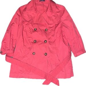 GAP Red Trench Coat with Belt and Wide Collar